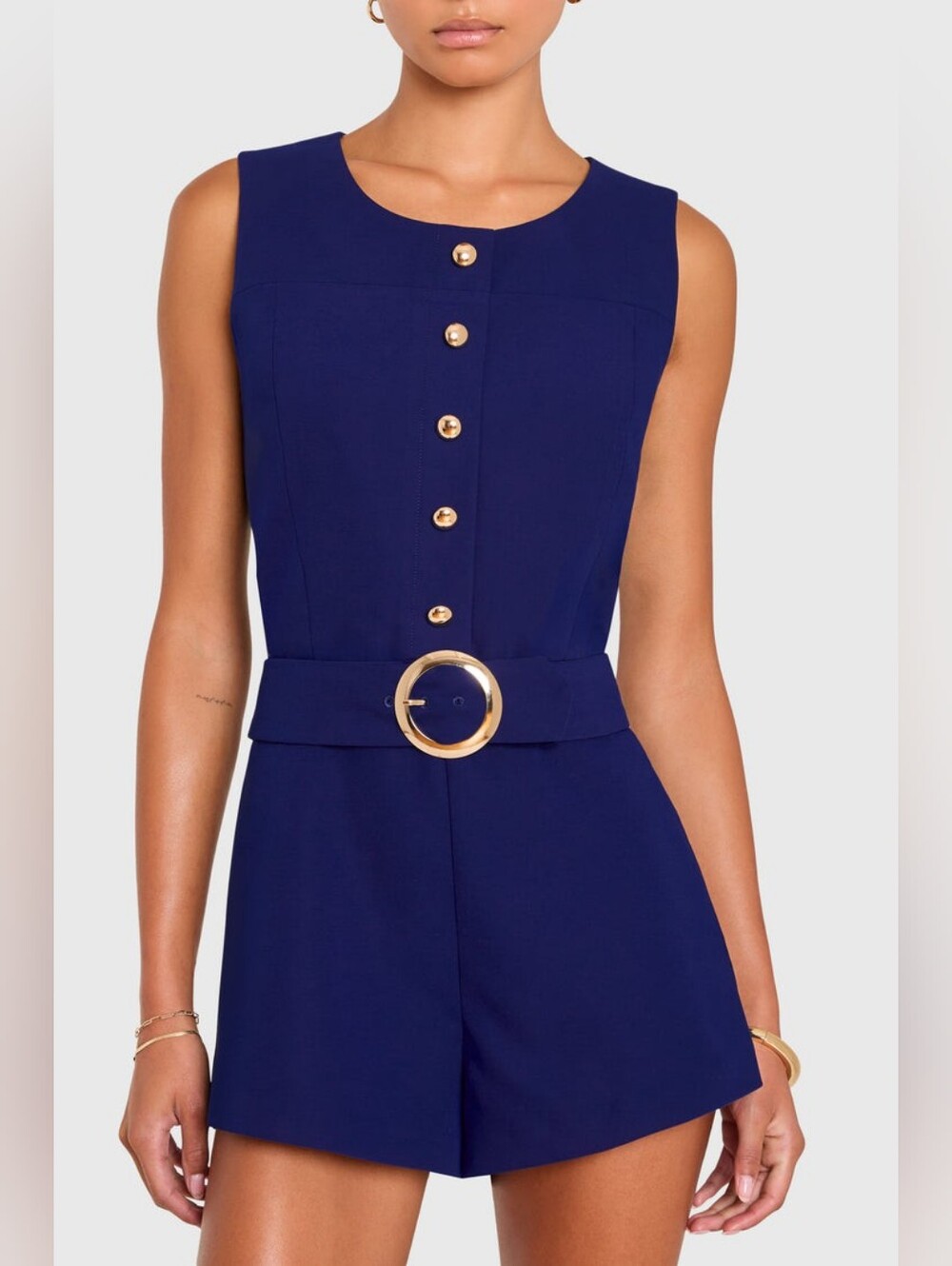 NWT Amanda Uprichard Navy Blue Belted Sleeveless Fontaine Romper - Sz Medium - Picture 4 of 14